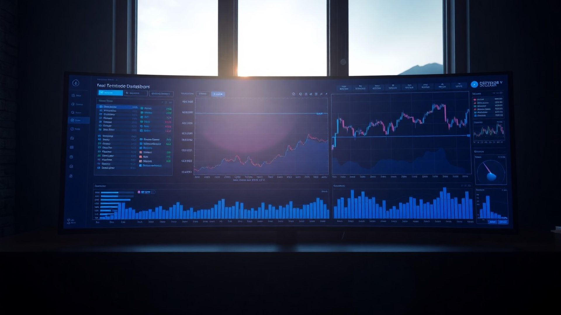 Heritage Workshop AI trading terminal dashboard on an ultrawide monitor